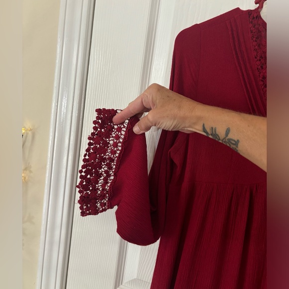Jodifl Dress classy burgundy embroidery deep v-neck mini long sleeve - Picture 5 of 13